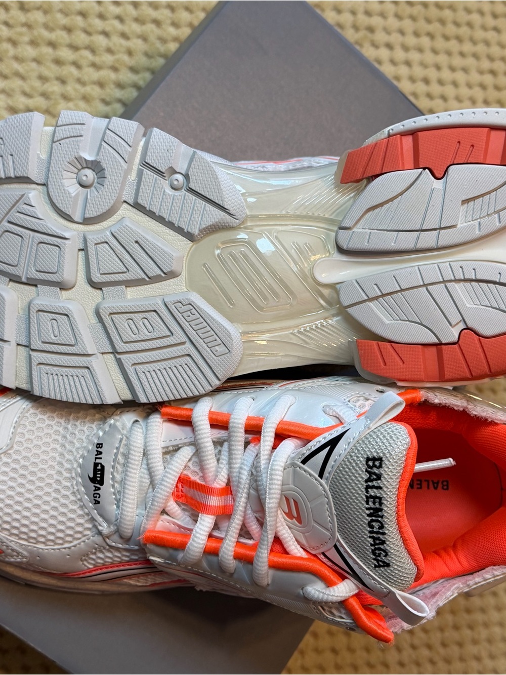 Balenciaga Kids White & Orange Runner Sneakers